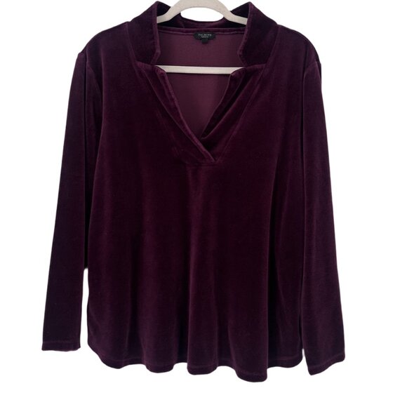 Talbots Velour Split-Neck Top Color Burgundy Wine Size 2XP - Picture 2 of 6
